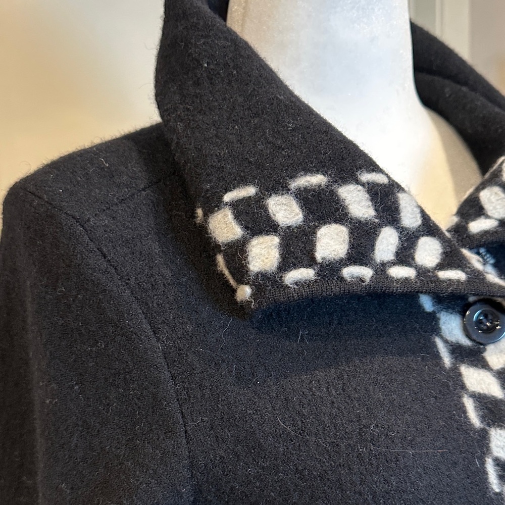 Talbots Petites 100% Wool Sweater Jacket Black White Check Trim Small EUC - Picture 4 of 7